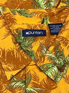Puritan Tropical Aloha Palm Tree Shirt Men XL Orange Green Short Sleeve Hawaiian